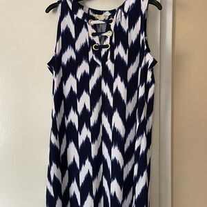 Michael Kors Navy and White Patterned Midi Dress